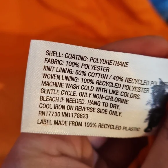 Blue Kids Rain Jacket with Orange Lining, Dinosaur Pattern, 4T - Picture 5 of 8